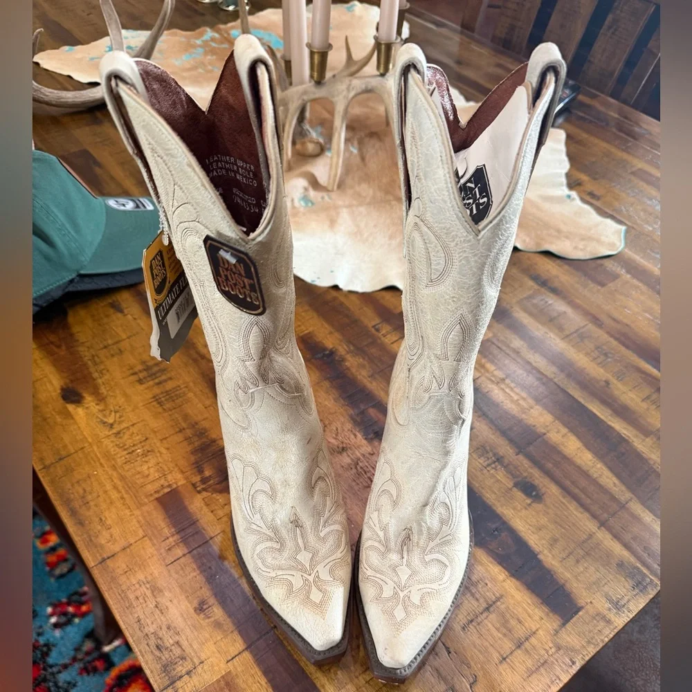 Dan Post Cream Western Boots - Picture 2 of 3